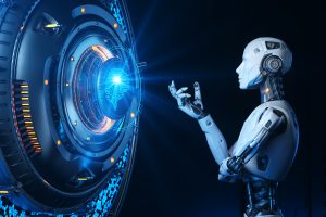 Human like robot talking to artificial intelligence