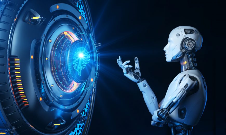 Human like robot talking to artificial intelligence